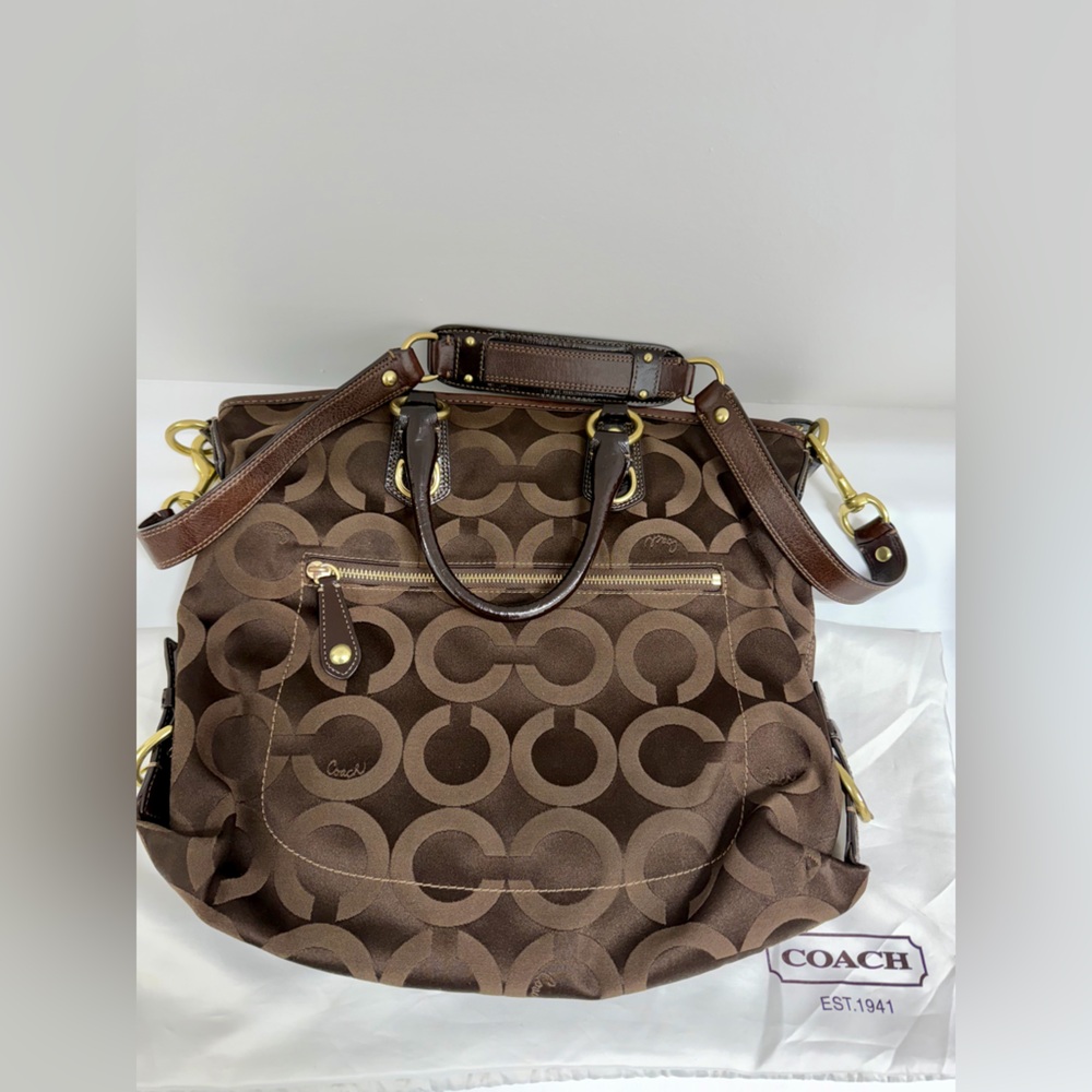 Authentic Coach Brown Signature Canvas Tote Bag - Classic Coach Handbag - Picture 5 of 9